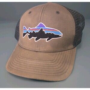 Patagonia Fitz Roy Trout Fish Trucker Snapback Adjustable Hat Distressed Stained